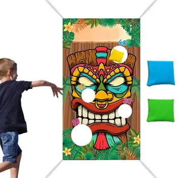 Бросьте Игровой Баннер | Hawaiian Toss Game Banner | Бросьте Игровой Баннер с 3 Мешками Фасоли и 4 Лунками для подсчета очков Гавайская Игра для Детей и